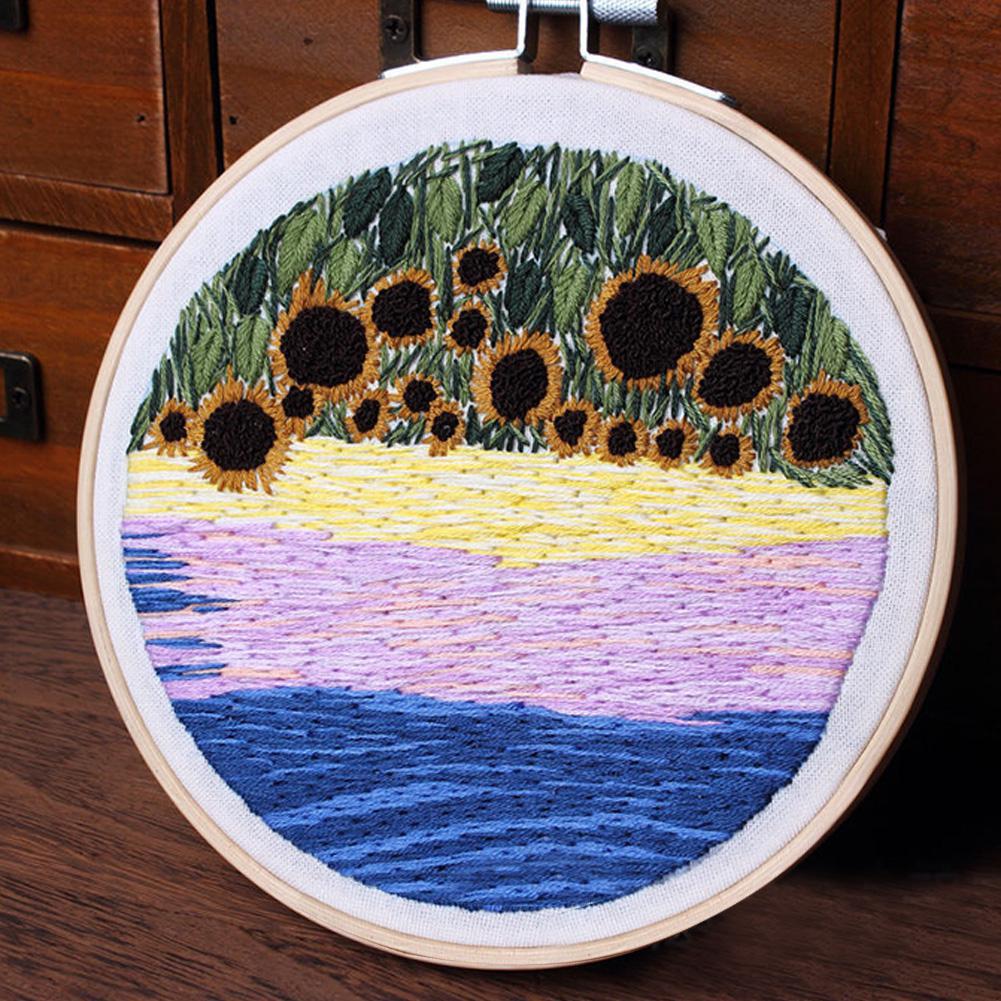 DIY Embroidery Kit with Pattern Embroidery Cloth Color Threads Tools Kit No Embroidery Hoop