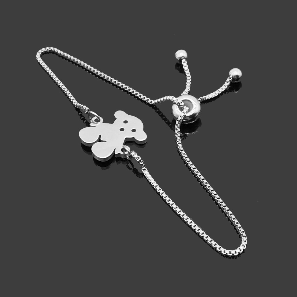 Bear Charm Stainless Steel Bracelet Slide Adjustable Chain Bracelet For Women Jewelry