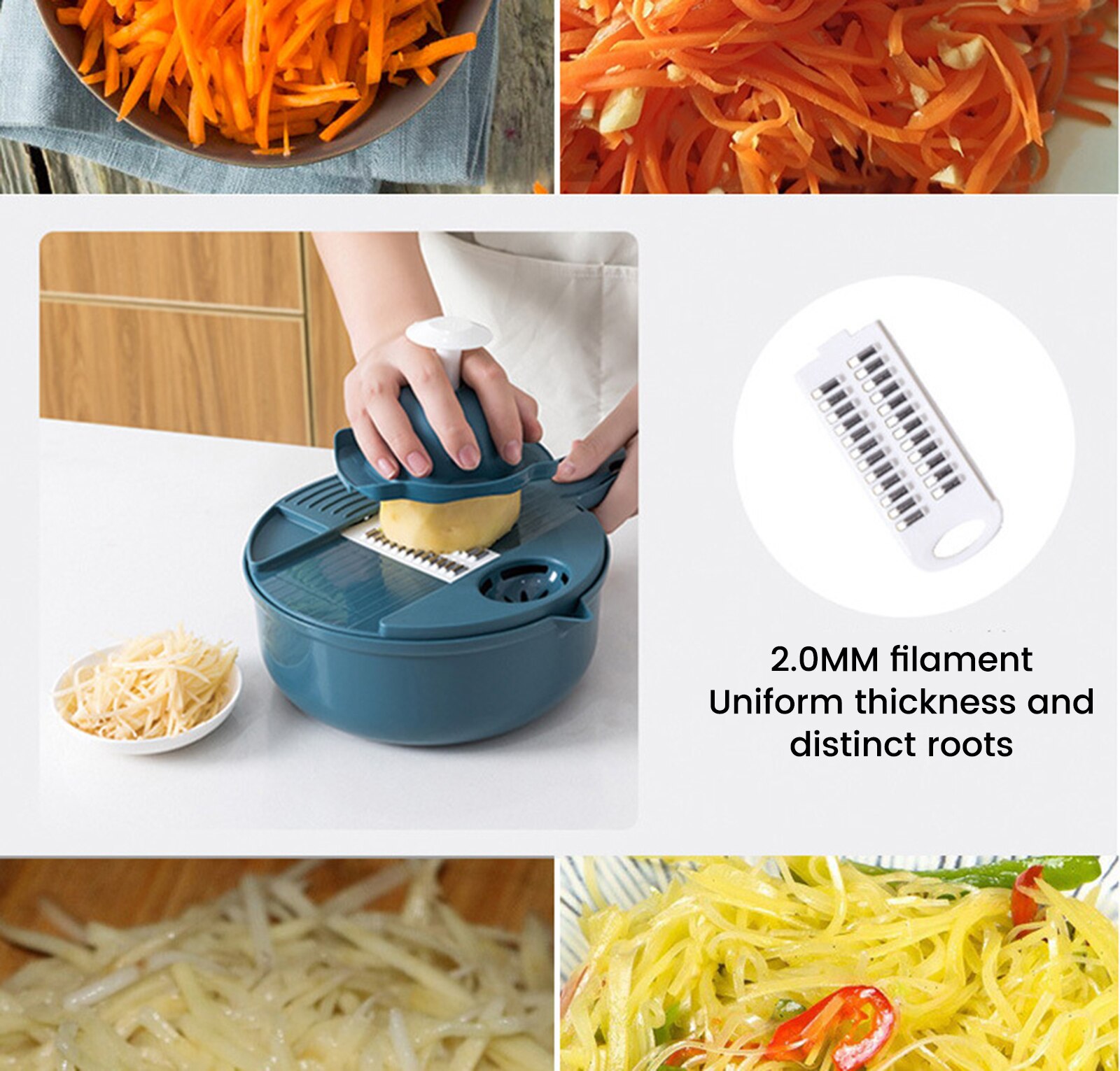 12 In 1 Multifunctional Round Vegetable Cutter Slicer Chopper Dicer Shredder Veggie Spiralizer Kitchen Manual Food Processor
