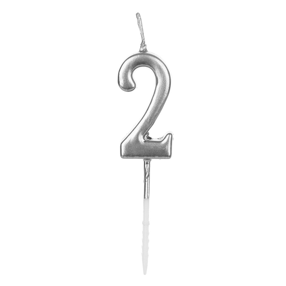 1 PC Gelukkige Verjaardag Nummer 0-9 Kaarsen Rose Gold Sliver Cake Topper Feestartikelen Cupcake Decor Cake topper: 2silver