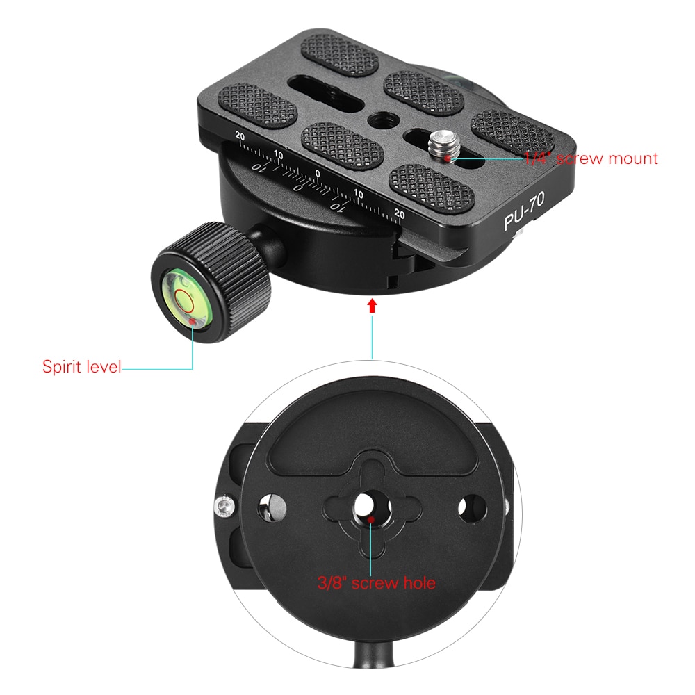 Andoer KZ-40 Universele Aluminium Statief Hoofd Disc Klem Adapter w/PU-70 Quick Release Plaat Compatibel voor Arca Swiss