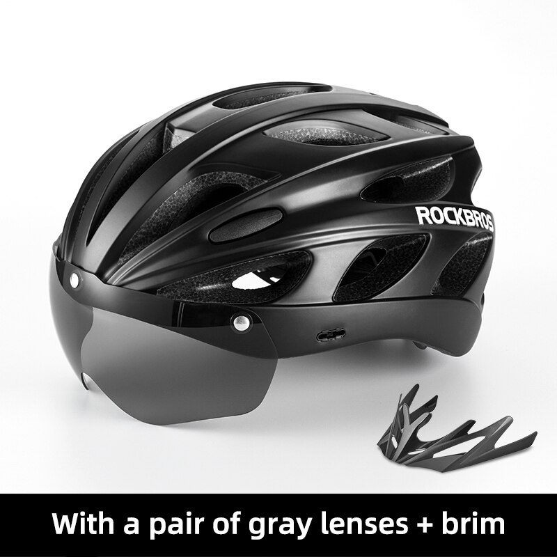 Rockbros Fiets Helm Eps Integraal Gegoten Ademend Fietshelm Mannen Vrouwen Goggles Lens Mtb Racefiets Helm Accessoires: TT-16-BK