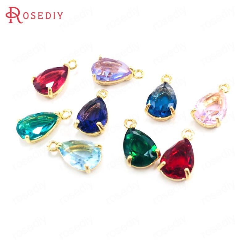 10PCS 7x10MM 24K Champagner Gold Farbe Messing und Glas Tear Form Charms Anhänger Schmuck machen Liefert Diy Zubehör