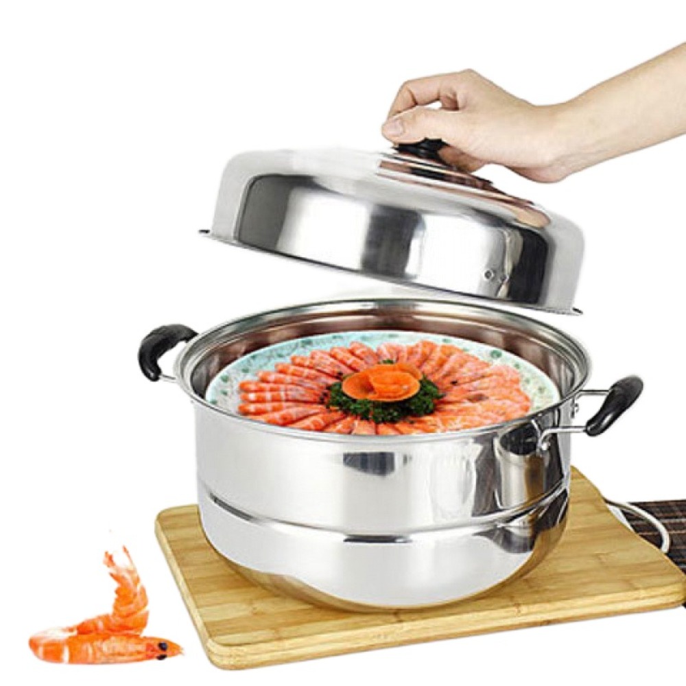 Stainless Steel Steamer Cooker 26-34cm Thickened Soup Steam Pot 3 Layer Deepened Stockpot Cookware Induction Cooker Gas