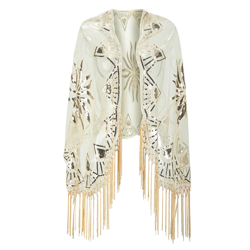 floral paljetter perler frynser kveld pakke inn kamskjell fest brudesjal bolero klaff mesh bryllup deksel  opp 1920s skjerf