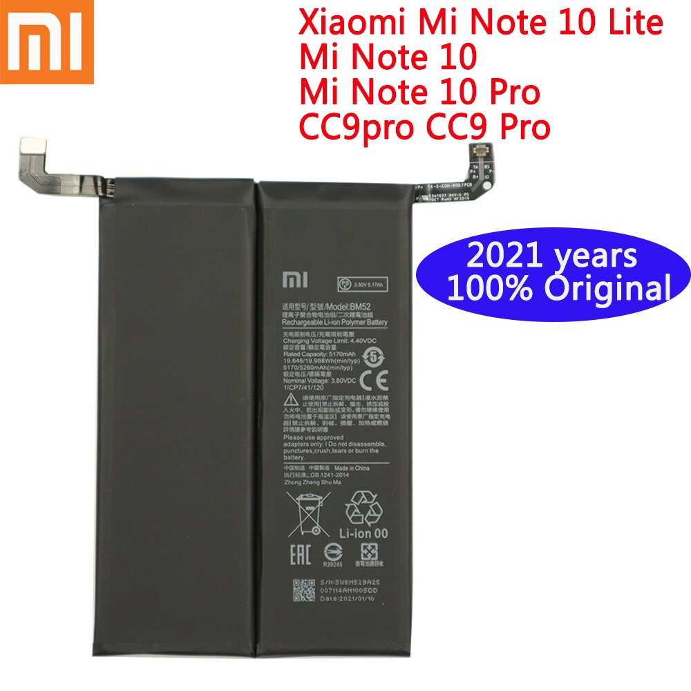 100% Xiaomi BM52 5260Mah Batterij Voor Xiaomi Mi Note 10 Lite / Mi Note 10 pro/CC9pro CC9 Pro Batterijen