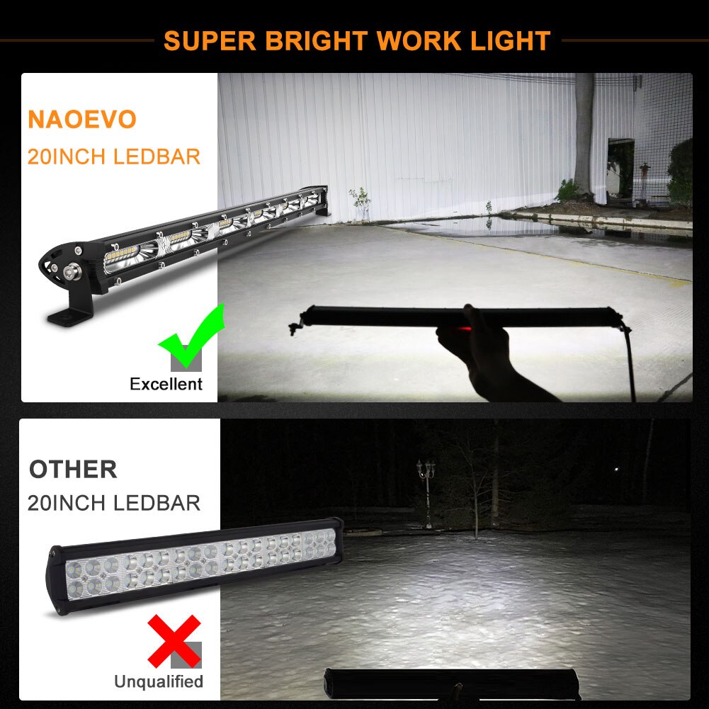 NAO 7&quot; 13&quot; 20&quot; inch 120W 180W Ultra Slim Barra LED Bar Light 12V 24V Flood Single Row Work Lamp For Jeep Truck SUV 4X4 Offroad