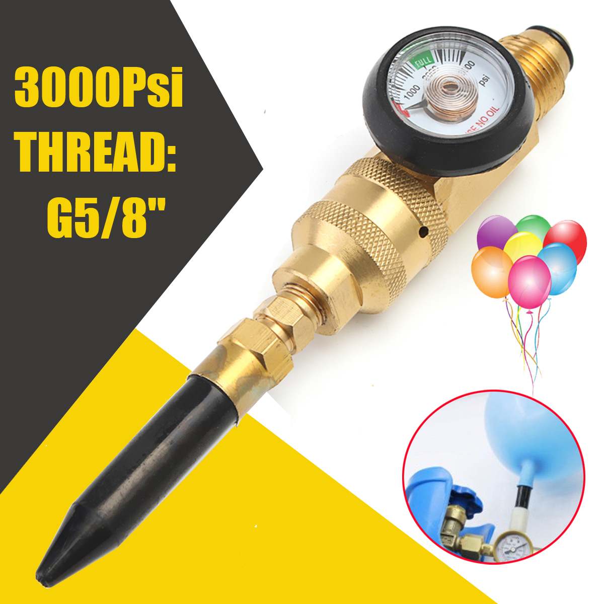 Helium tank latex ballon inflator regulator med måler til  g5/8 tank ventiler