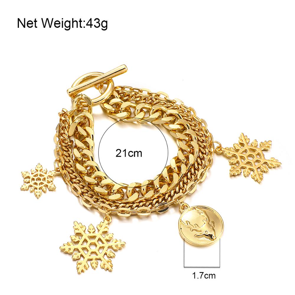 Flashbuy Christmas Gold Color Chain Bracelet Personality Snowflake Elk Multilayer Charms Bracelets For Women Accessories