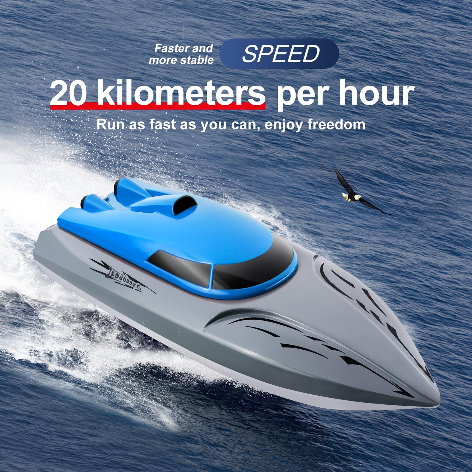 Goolsky 806 RC Bateau 2,4 G Télécommande Bateau 20 KM/h Jouet imperméable à haute vitesse Bateau RC Bateau de course Cadeau pour enfants ( avec 1 batterie, rouge