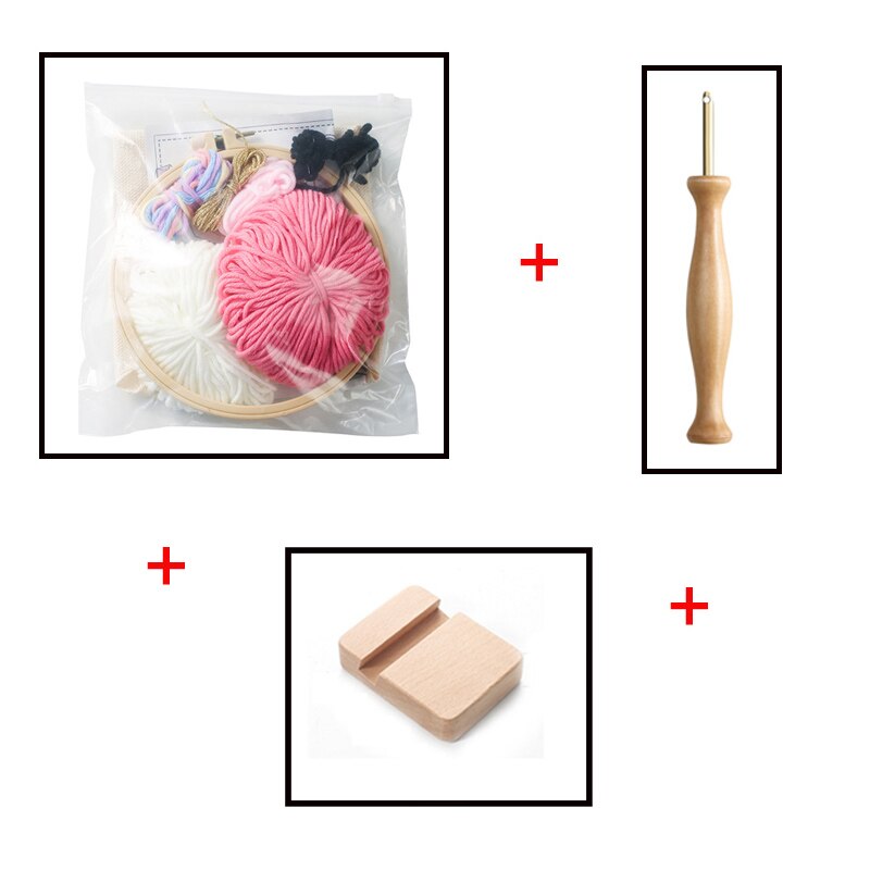 DIY Cartoon Animal Punch Needle Embroidery Kit Punch Needle Cross Stitch for Beginner Handcraft Wall Painting Home Decor: with Wooden tray