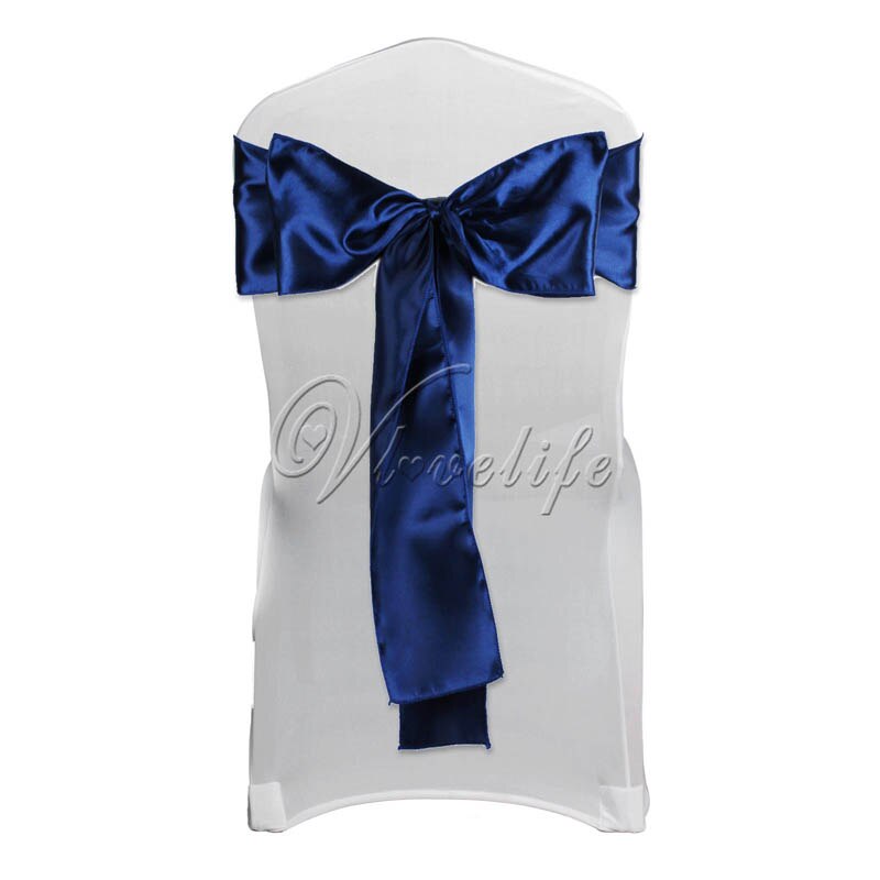 Satin stol sash sløjfe 6 "  x 108 " til banket bryllup fest banket sløjfer sommerfugl håndværk stole betræk dekoration: Marine blå