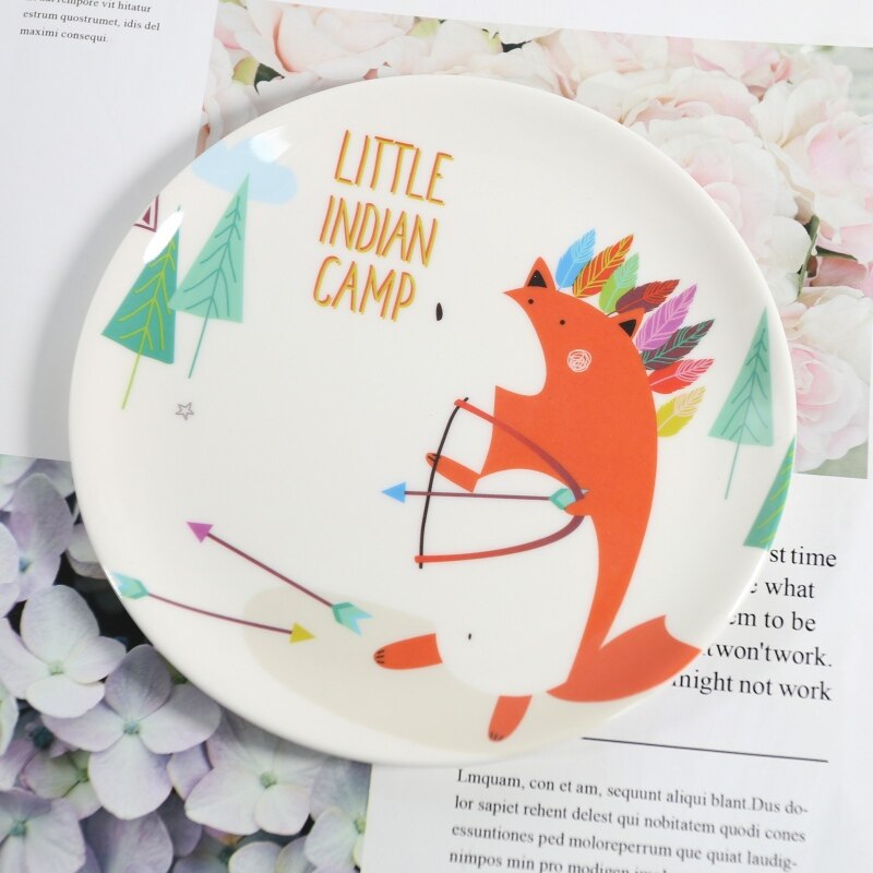 1 PC mélamine dessin animé assiette Imitation porcelaine vaisselle Dessert plat enfant petit déjeuner assiette mignon plat: Marron