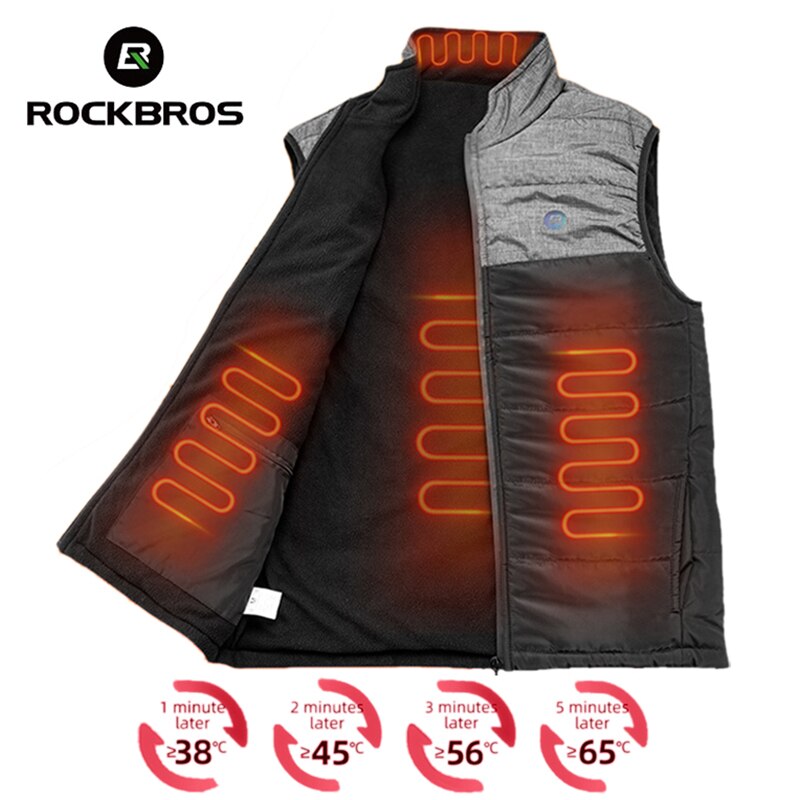 ROCKBROS Heated Jacket Cycling Coat Intelligent USB Electric Heating Thermal Warm Clothes Men Women Winter Heated Vest Plussize