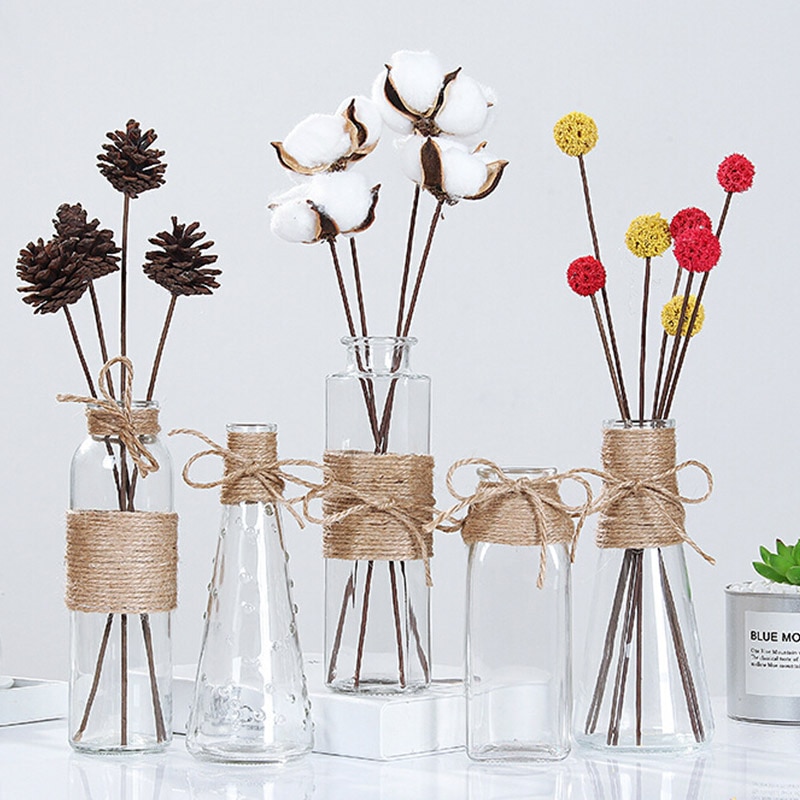 Jarrones de vidrio transparente para decoración, jarrón de flores secas, cuerda de flores, Decoración de mesa para sala de estar, jarrones creativos para plantas hidropónicas