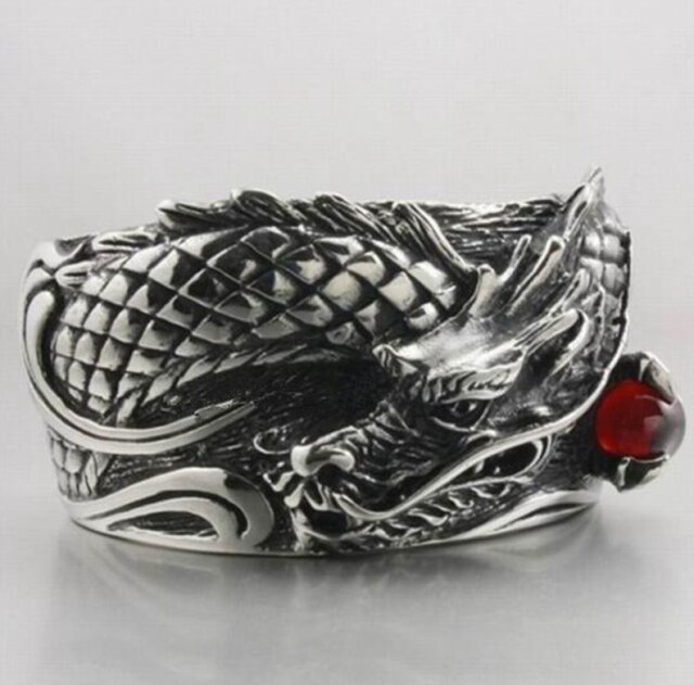 Fashiong Metal Huge Heavy Skull Motorcycle Exaggerated Punk Open Bracelet for Men Jewelry: A6564-Red