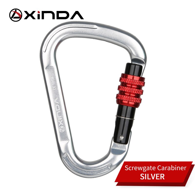 XINDA Outdoor Klettern Karabiner 25KN Sicherheit Stecker Schloss Aluminium legierung Frühling-geladen Tor Schnalle Überleben Ausrüstung: Screw-Silver