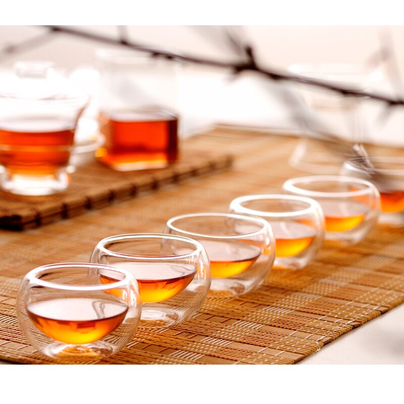 Arshen Duurzaam 6 stks/set 50 ML Clear Drinken Gezonde Cup Hittebestendige Double Wall Layer Thee Cup Water Bloem thee Kopjes
