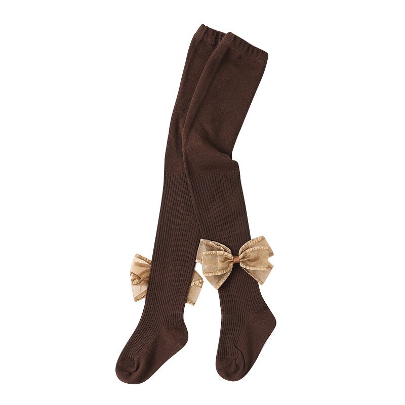 Baby Meisjes Gebreide Katoenen Leuke Boog Panty Baby Leggings Meisjes Dans Broek O: BROWN / 3M