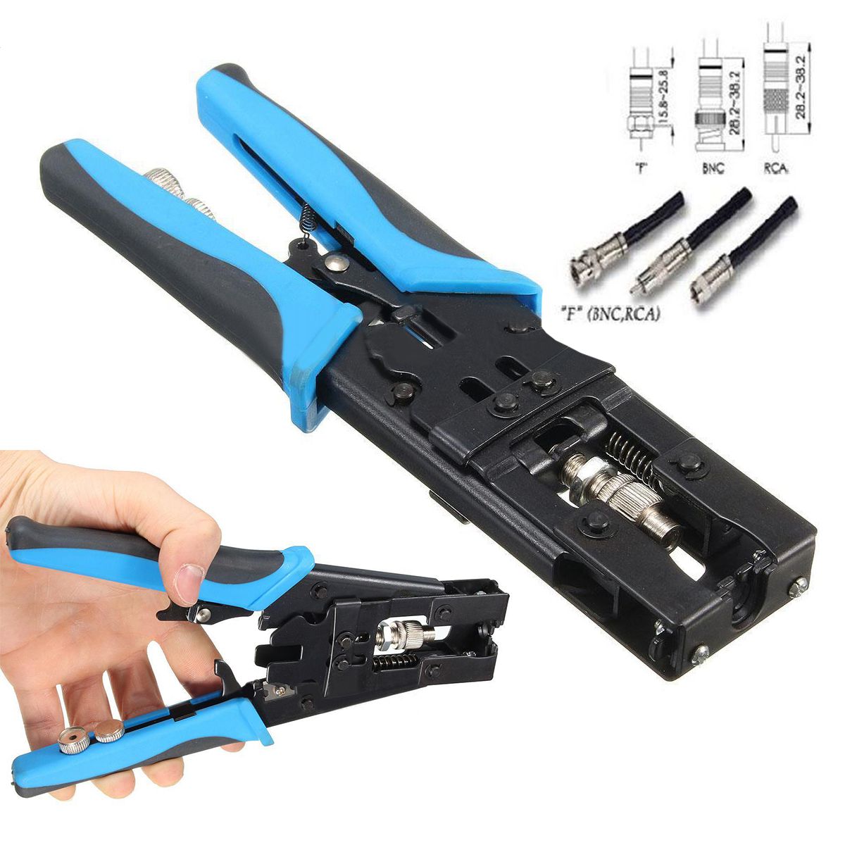 Detail 1pc holdbare coax kompression crimper værktøj bnc/rca/f crimp connector  rg59/58/6 kabel wire cutter justerbar crimp tang