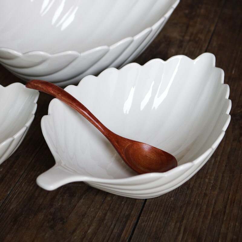 Pure White Ceramic Leaf Set Plate/Deep Plate Fruit Plate Flour Cooking Plate