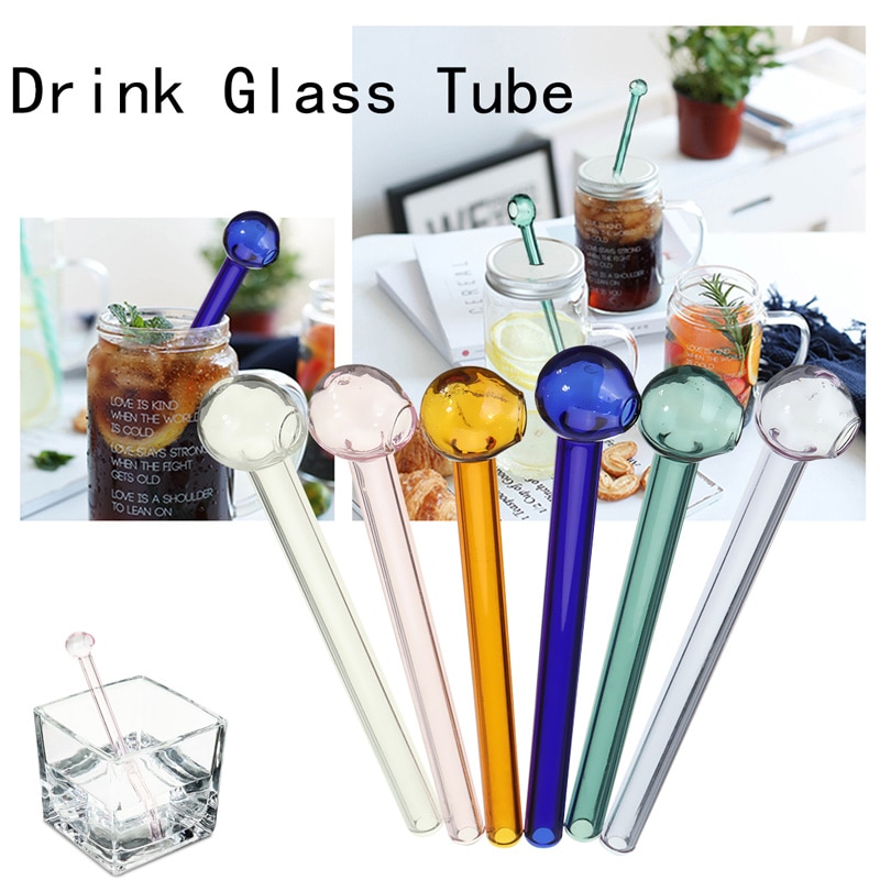Handmade Colorful Round Glass Straw Round Create Head Wedding Party Straws ECO-friendly Household Glass Straight Pipet Tubularis
