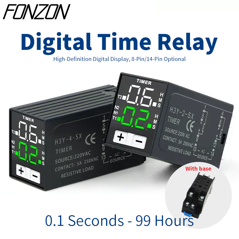 Digitale Power-On Vertragingsrelais H3Y-2(8pin)H3Y-4(14pin) Timer Relais 0.1S-99H Cyclusvertraging Met Basis Ac 220V Dc 12V Dc 24V