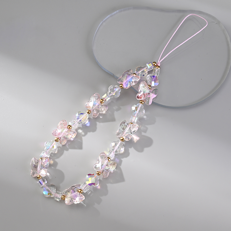 Women Girl Acrylic Mobile Phone Chain Transparent Sweet Butterfly Telephone Hanging Cord Anti Cellphone Lanyard Jewelry: Pink