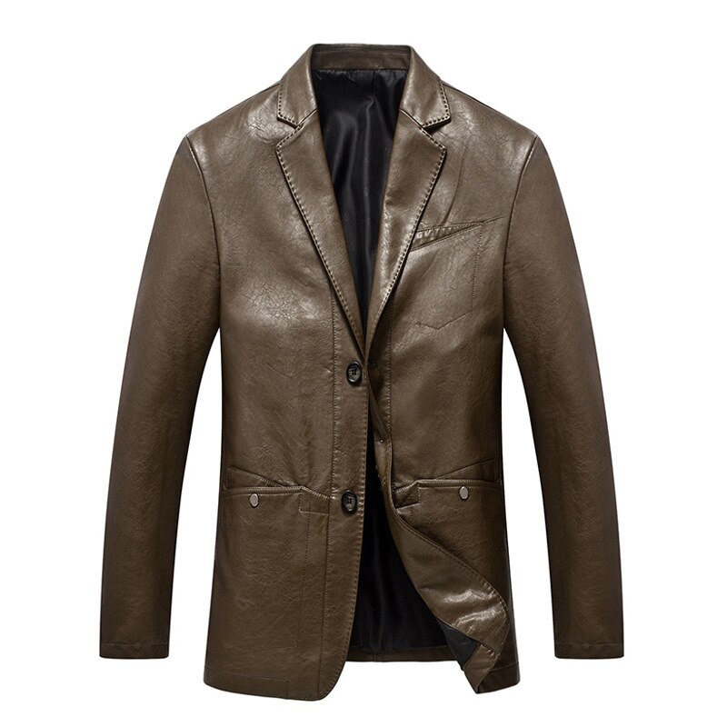 Stil herre boutique fritid blazere business casual solid single breasted herre skinn blazer klær m -3xl: Brun / Xl