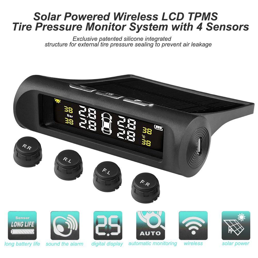 Auto SP370 Bandenspanningscontrolesysteem Solar Power Digital Lcd Met 4 Externe Sensoren Alarm Systemen Bandenspanning