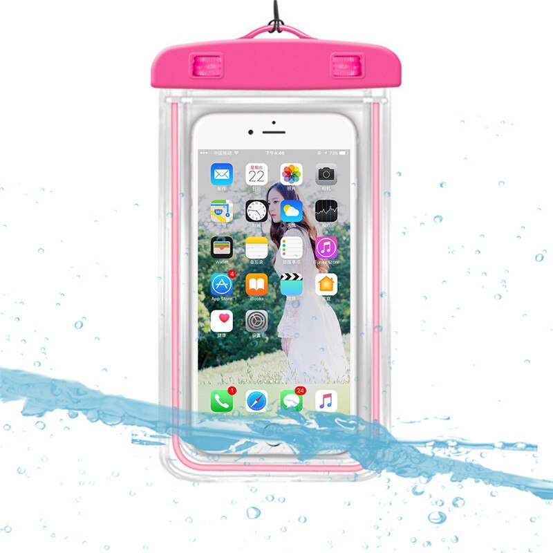 3.5-6 tommer vandtæt svømmetaske telefonpose drift dykning lysende undersøisk tørtaske telefon cover til vandsport strand: Rosenrød