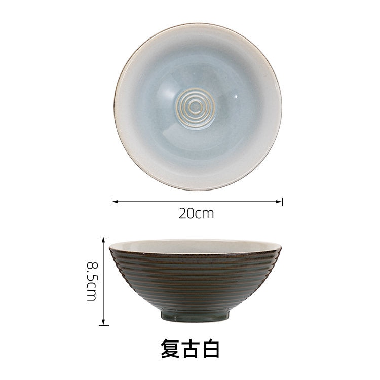 8 Inch Retro Ceramic Ramen Bowl Bamboo Hat Large Soup Bowls Household Fruit Beef Instant Noodle Bowl Japanese Commerce Tableware: A