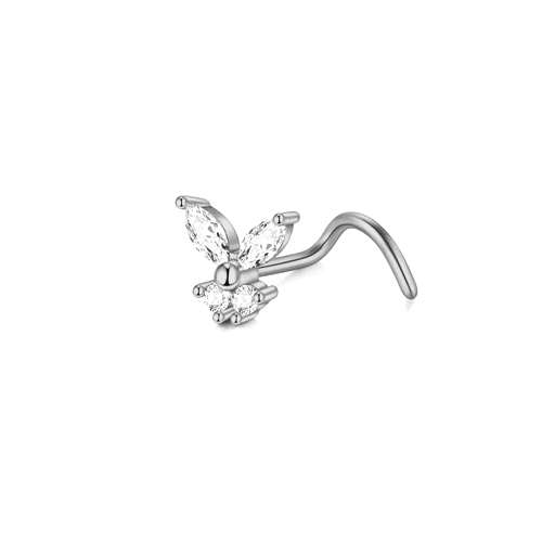 1 pz acciaio chirurgico cristallo anelli penetranti al naso e borchie perno al naso a forma di L zircone anello al naso stile indiano gioielli penetranti Nariz: Color Oro puro