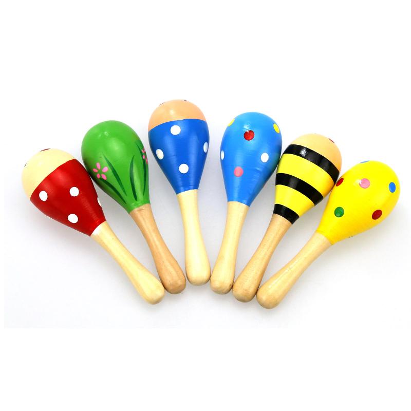 1Pc Infant & Toddlers Wood Sand Hammer Wooden Maraca Rattles Sand Hammer Kids Musical Party Favor Child Baby Shaker Toy