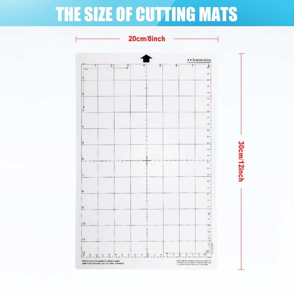 Cutting Mat Transparent Adhesive Mat with Measuring Grid 8*12-Inch for Silhouette Cameo Plotter Machine 8*12-Inch