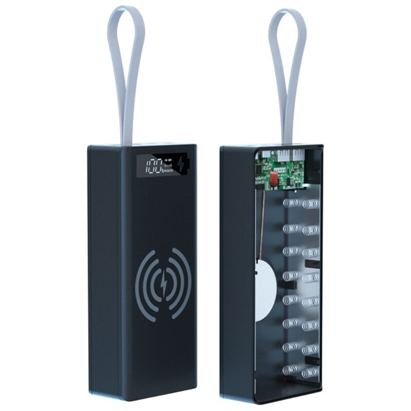 Detachable QC3.0 PD LCD Display DIY 16x18650 Battery Case Power Bank Shell without Battery 10W Wireless Charging Box