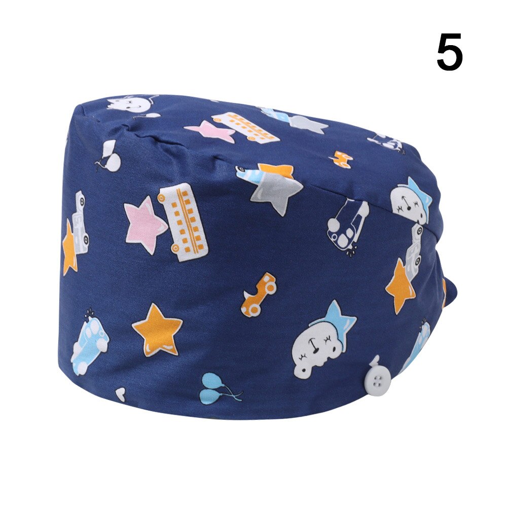 1PC Cotton Scrub Cap Adjustable Elastic Printing Hat Bouffant Head Cover Kitchen Hat With Sweatband Hair Accessories for Unisex: 05