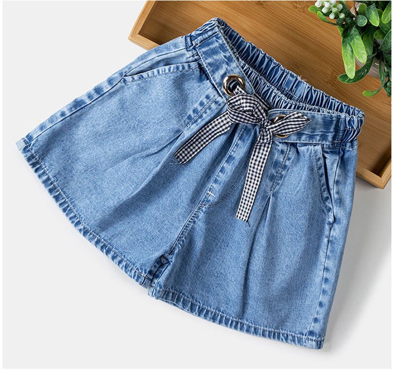 Zomer Kids Korte Denim Shorts Voor Meisjes Mode Meisje Korte Plaid Jeans Kinderen Broek Meisjes Shorts Meisjes Kleding: Plaid Blue / 160