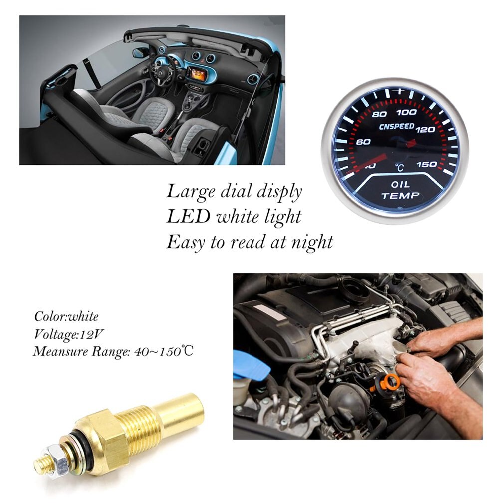 Medidor Digital de temperatura de aceite LED 12V 150 grados para coche, medidor de temperatura de 52mm, medidor de temperatura de humo Universal para modificación de coche