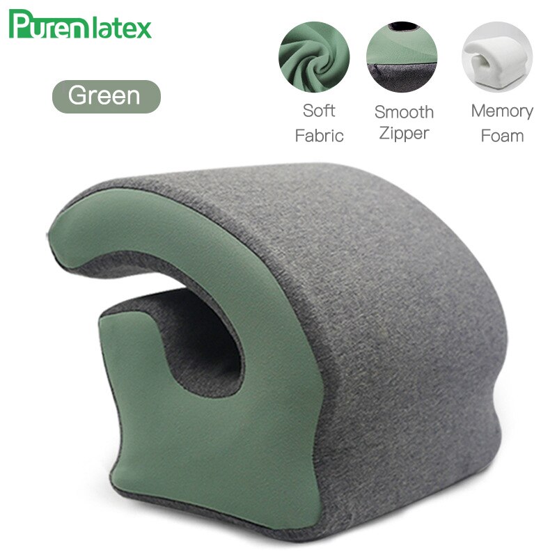 PurenLatex Nap Sleeping Pillow Memory Foam Nap Pillow School Desk Noon Sleep Pillow Cushion Slow Rebound Orthopedic Neck Pillow: Green