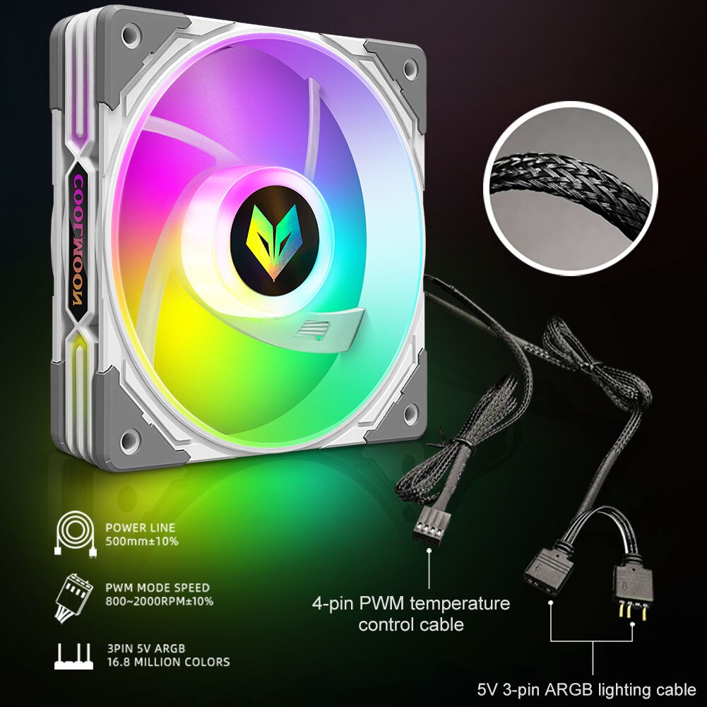 COOLMOON AS1 CPU Cooler 3 Pin ARGB FDB Bearing PWM PC Cooling Fan 120mm Darkflash DR12 PRO 120mm Cooling Fan RGB Adjust Speed