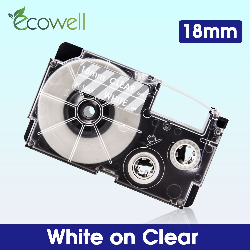 Ecowell 18Colors Compatible Casio XR-18WE XR-18X XR-18RD XR-18BU XR-18YW XR-18GN label tape for Casio KL-750 120 EZ Label Maker: White on Clear