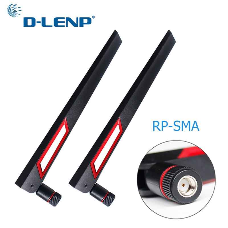 Dlenp 2 Pcs 2.4G 5G 5.8G Wifi Antenne Dual Band 12dBi Antenne Router Antenne Sma Mannelijke (pin)/ RP-SMA Mannelijke (Gat): RP-SMA