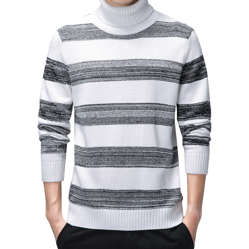 Menn stripet turtleneck genser oversize høst varm bomullsgenser herre genser for menn slim fit genser pull homme klær slim