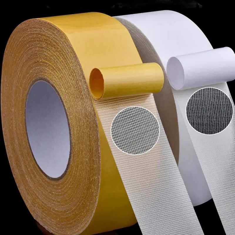 Starke doppelseitige Klebebänder, hohe Viskosität, spurlos, durchscheinend, Stoffbasis, Netzbänder, wasserdichtes Gitter, Teppich, selbstklebendes Faserband