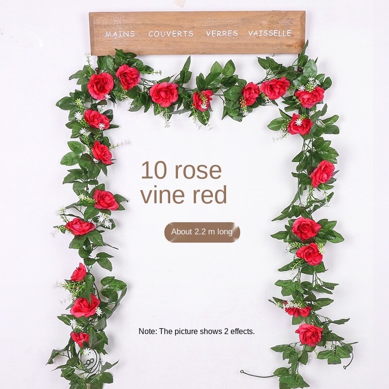 2.2m Silk Artificial Roses Flowers Rattan String Vine with Green Leaves For Home Wedding Garden Decoration Hanging Garland Wall: army green