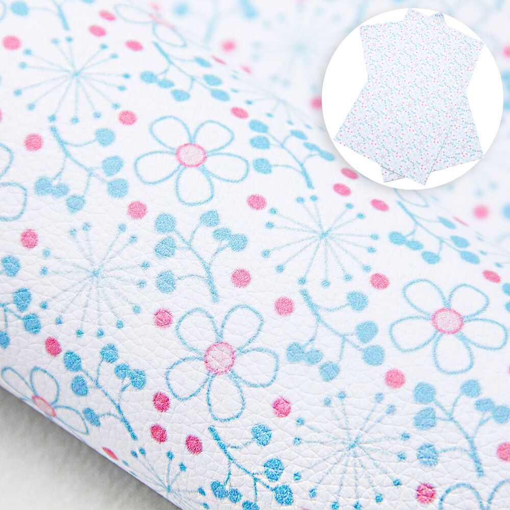 Gladde Textuur Faux Kunstleer Vel Bloemenprint Synthetisch Leer Stof Voor Bow Ambachten Diy Handgemaakte Materiaal, 1Yc20883: 1079594046 / Half Yard 50 X120cm