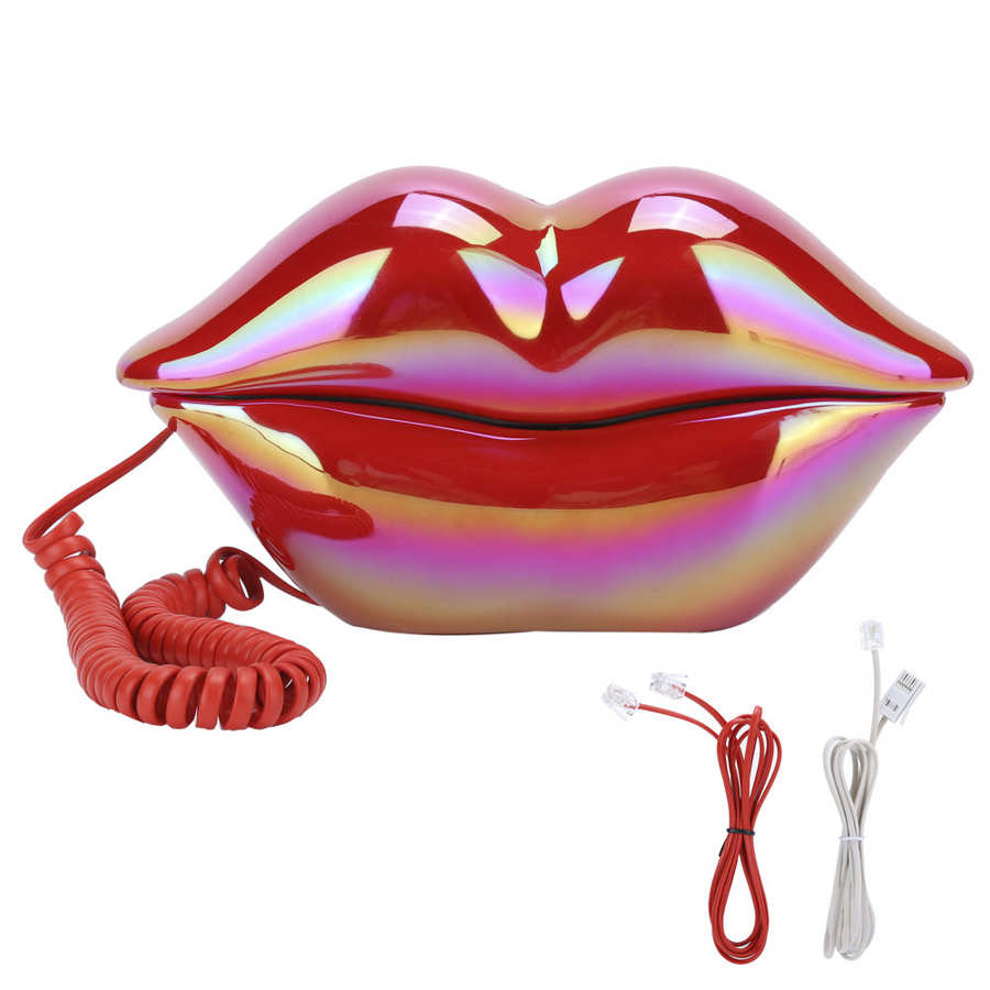 Lips Telephone Electroplate Desktop Landline Phone for Home Office Decoration Lip Shaped Phones telefone Red / Purple: Red2