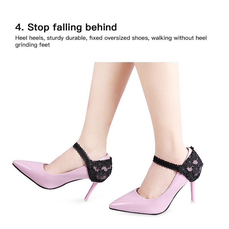 1 Paar Hoge Hakken Schoenen Anti-Druppels Hak Bandjes Non Slip Zwart Kant Elastische Band: 02 M