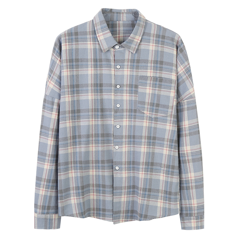 Raibaallu populaire mannen plaid lange mouwen heren casual shirt web celebrity losse shirt: Blue / XXL